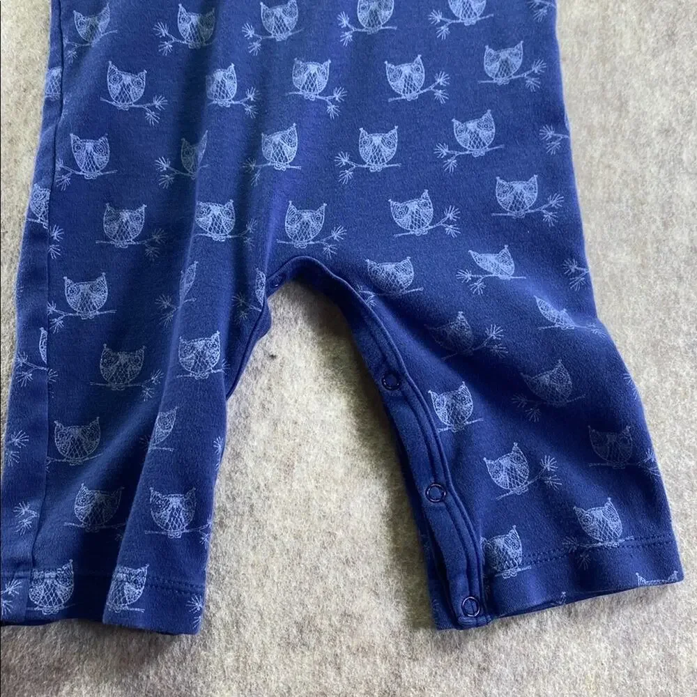 Feather Baby Navy Blue Owl Print Kids 100% Cotton One Piece Outfit Size 6-9M